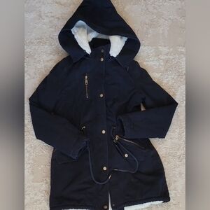 Bellivera Women’s Utility Coat Size S Navy Faux Fur Lined Warm
